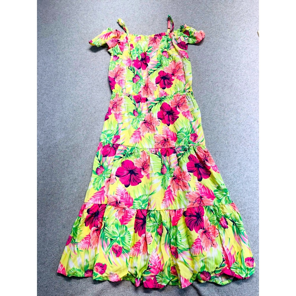 The Children's Place Girls 10/12 Tropical Floral Maxi Dress‎ Off Shoulder Summer
